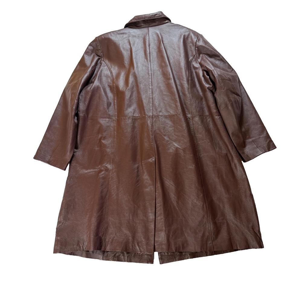 Vintage Roaman's Leather Midi Coat Women's Size B4 (2X) Brown Button Y2K Goth - Picture 2 of 7